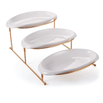 ORCHID 3-TIER OVAL SERVING SET WITH GOLD STAND