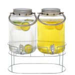 ORCHID DUAL 4L GLASS DISPENSER WITH METAL HANDLE AND STAND